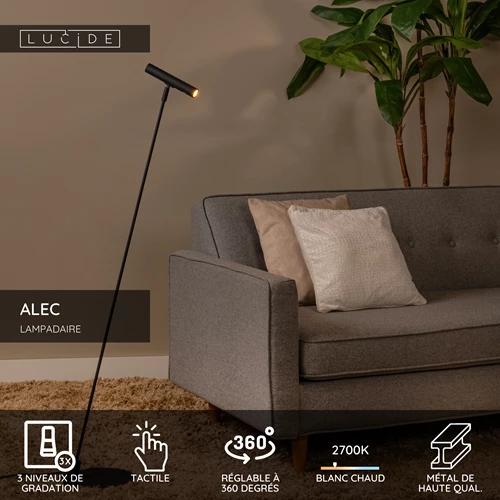 Lucide ALEC - Lampadaire - LED 3 StepDim - G9 - 1x3W 2700K - Des anneaux interchangeables inclus - Noir - USP
